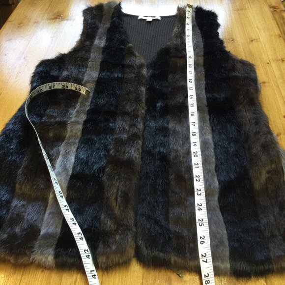 Etcetera Faux Fur & Knit Sleeveless Vest Brown Black Striped Size M Fall - Picture 8 of 8